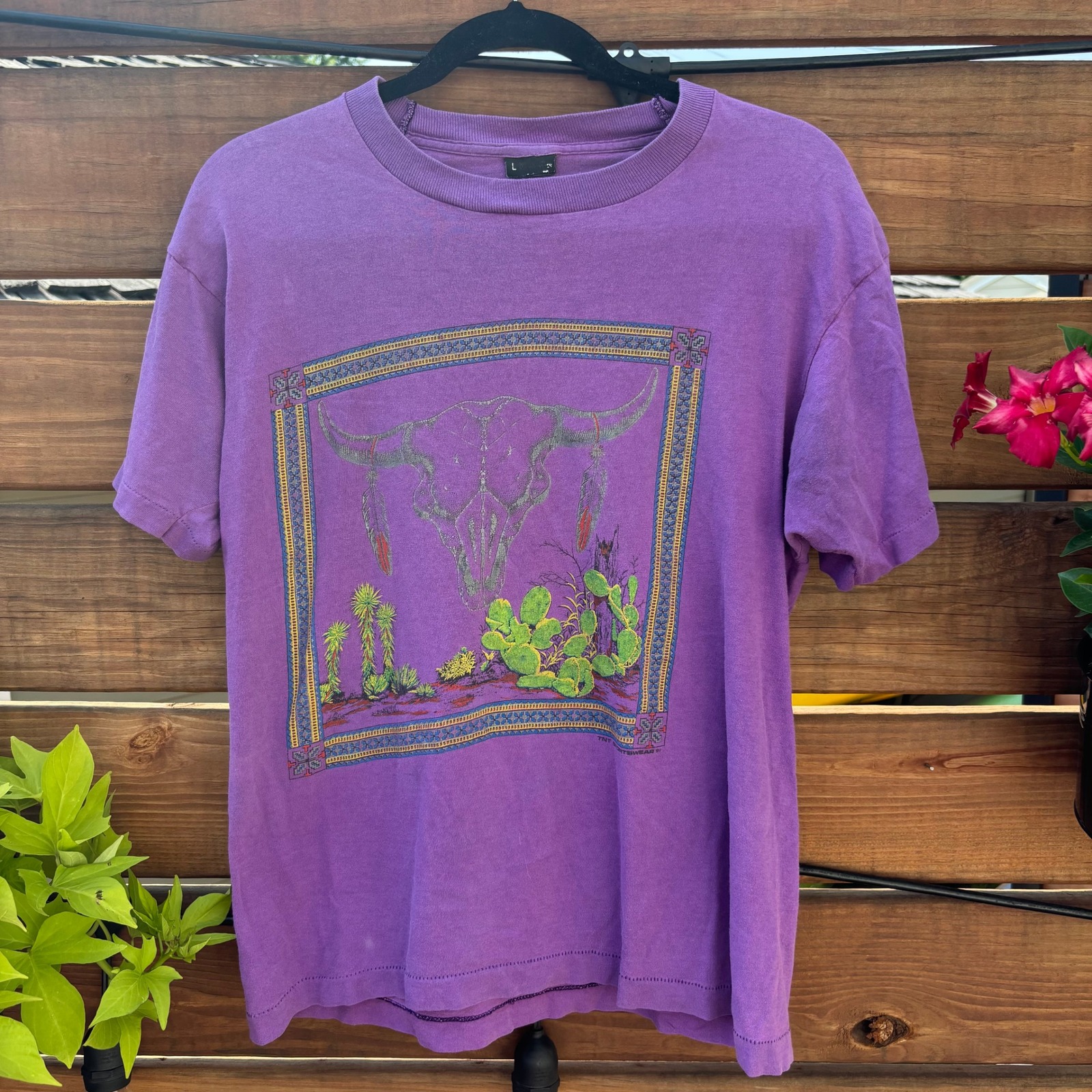 Tnt Sportswear TShirt Mens Large Purple Good Vintage 1991 Desert Steer Skull